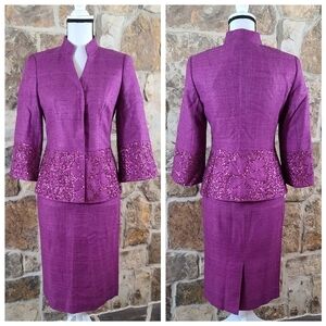 RENA Lange 4 Silk Textured Sequin Skirt Suit